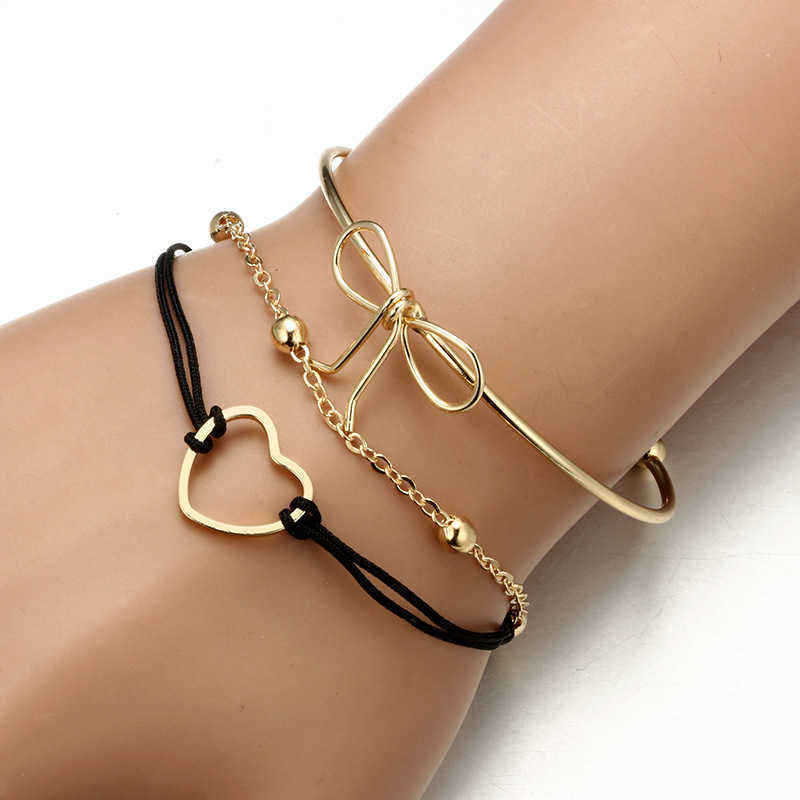 3Pcs-Designer-Bracelet-Sets-Bowknot-Heart-Gold-Charming-Chain-Bracelets-for-Women-1294488