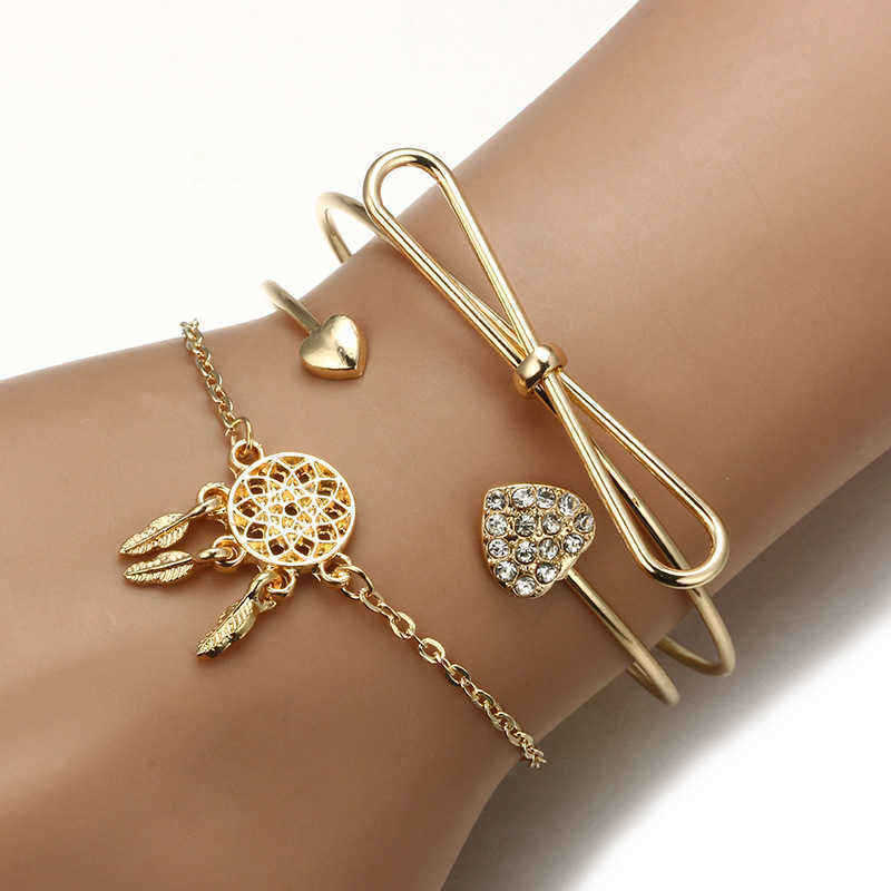 3Pcs-Trendy-Bracelet-Sets-Bowknot-Rhinestones-Heart-Feather-Gold-Bangle-for-Women-1294489