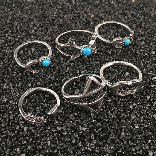 6Pcs-Vintage-Exaggerated-Geometric-Turquoise-Moon-Arrow-Ring-1558141
