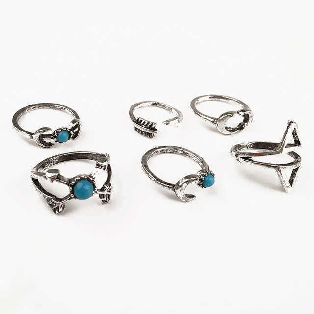 6Pcs-Vintage-Exaggerated-Geometric-Turquoise-Moon-Arrow-Ring-1558141