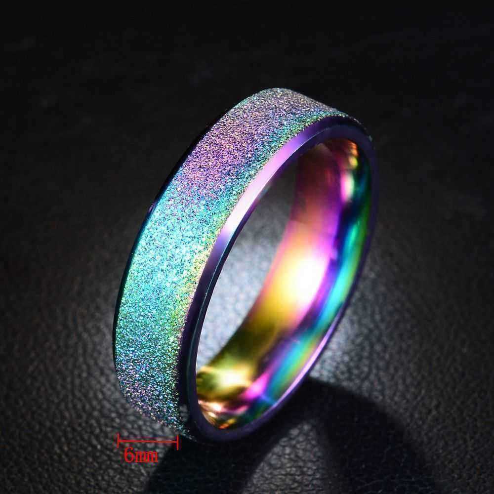 6mm-Trendy-Stainless-Steel-Magic-Frosted-Rainbow-Color-Black-Couple-Ring-1240358