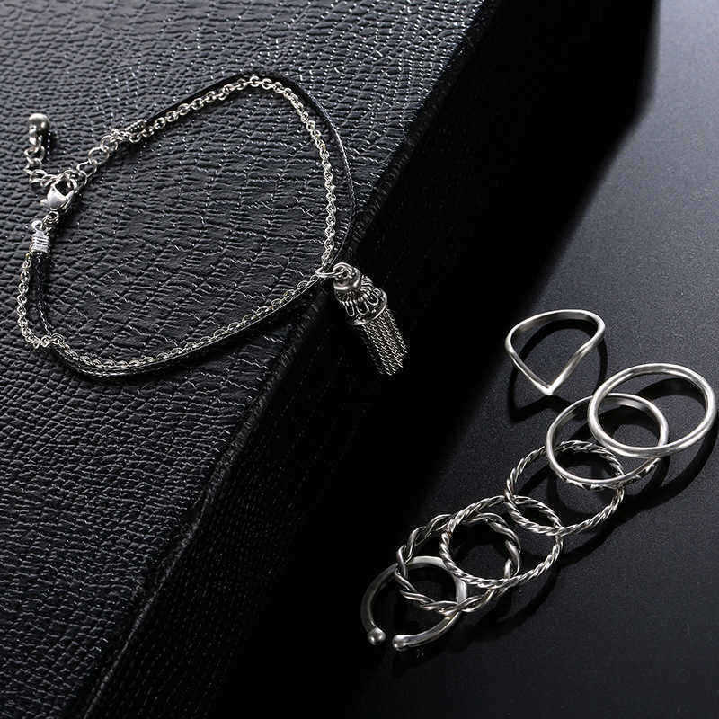 9-Pcs-of-Gold-Silver-Plated-Rings-Women-Tassels-Bracelets-Jewelry-Set-1146982