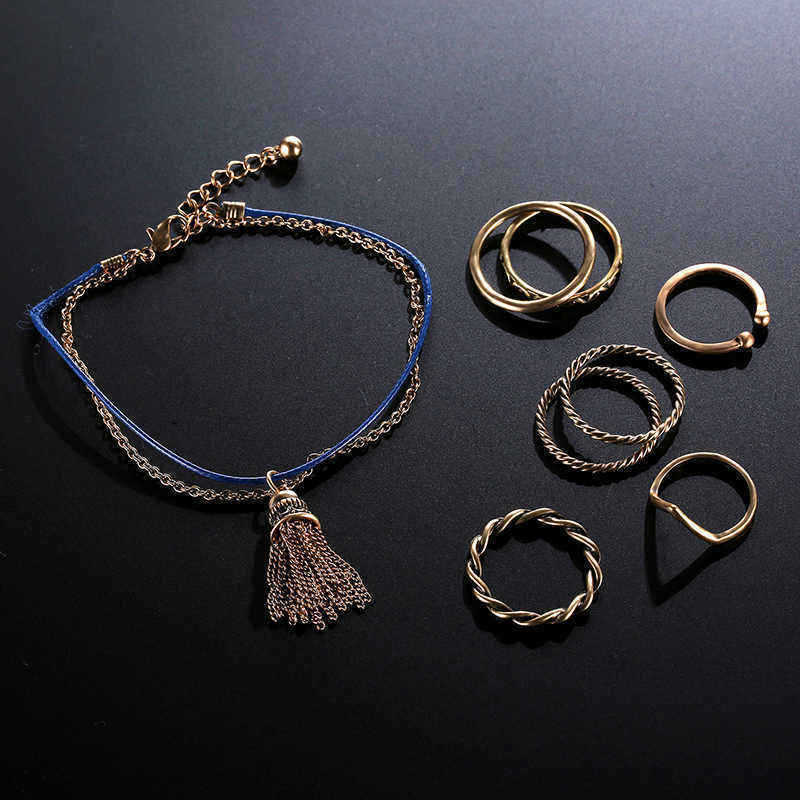 9-Pcs-of-Gold-Silver-Plated-Rings-Women-Tassels-Bracelets-Jewelry-Set-1146982