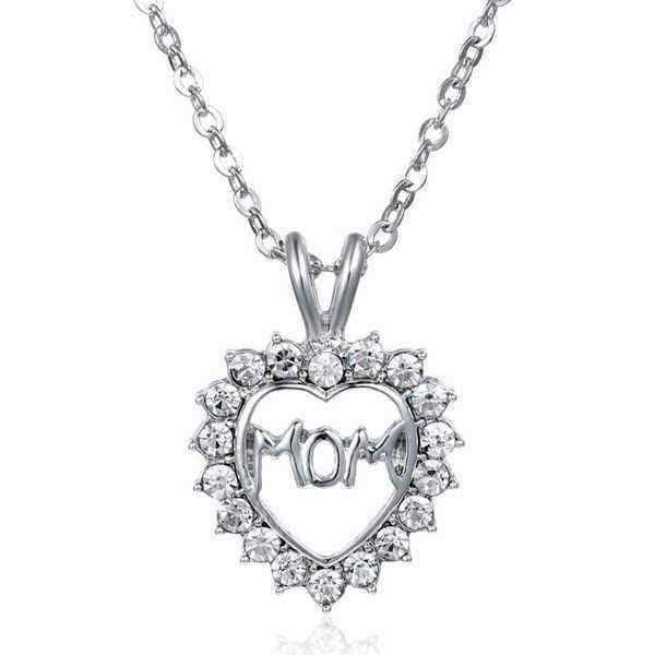 925-Sterling-Silver-Mom-Rhinestone-Hollow-Heart-Necklace-Pendant-973498