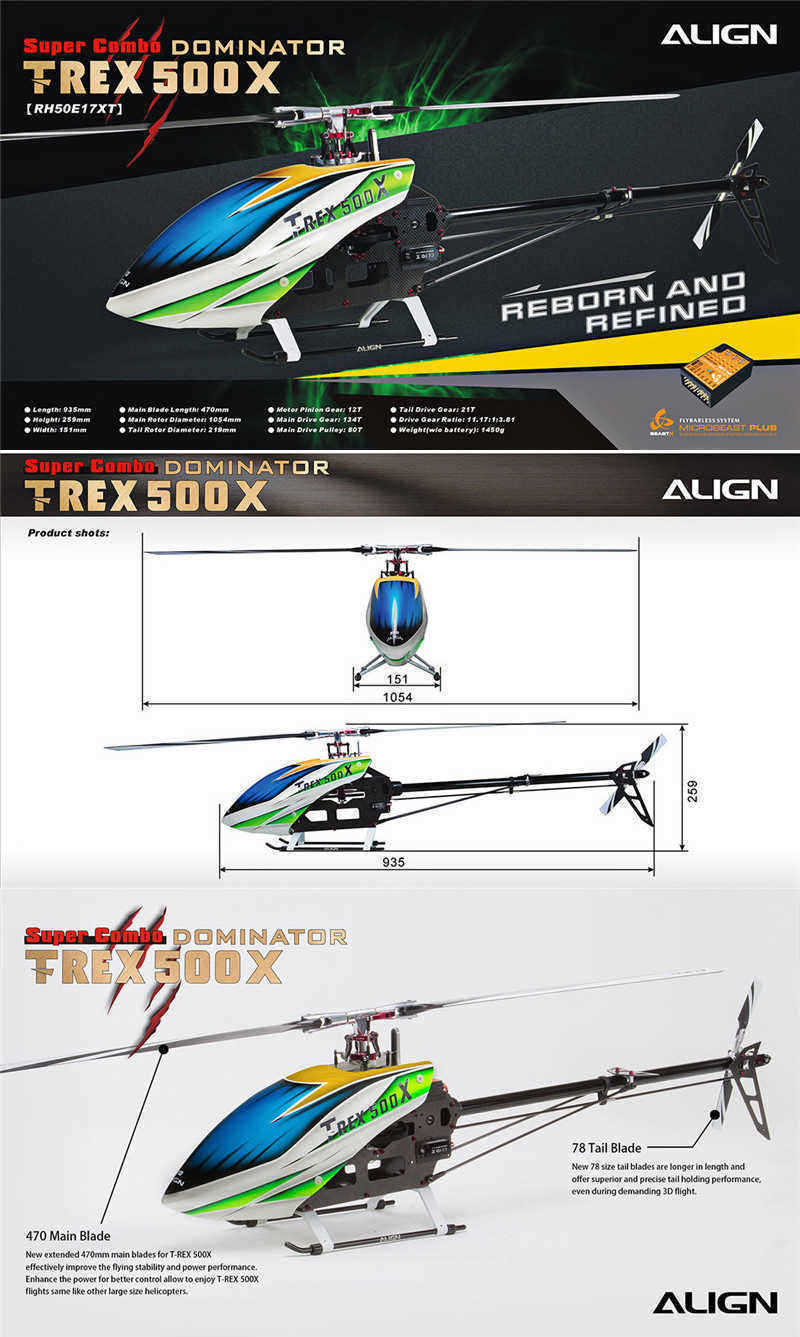 ALIGN-T-REX-500X-Dominator-6CH--3D-Flying-RC-Helicopter-Super-Combo-With-Brushless-1600KV-Motor-ESC--1154882