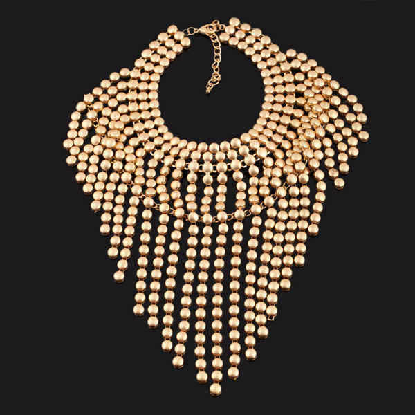 Alloy-Chains-Tassel-Bubble-Statement-Chunky-Necklace-Gold-Plated-975648