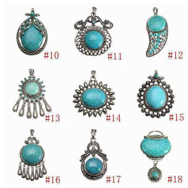 Antique-Silver-Flower-Owl-Turquoise-Charm-Necklace-Pendant-Unisex-992496