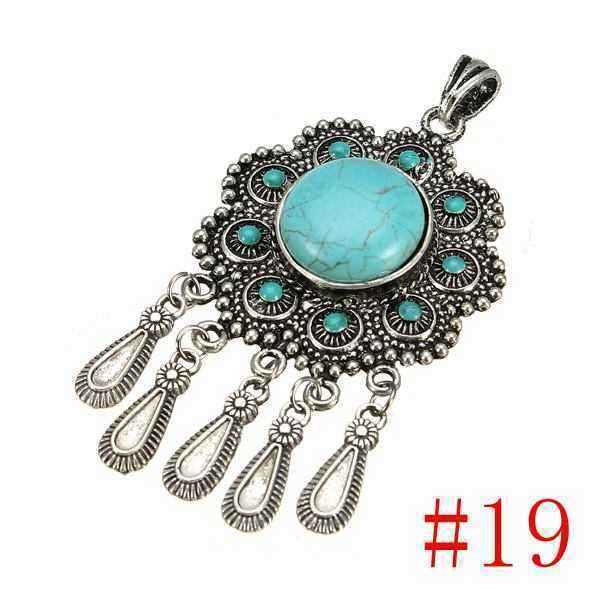 Antique-Silver-Flower-Owl-Turquoise-Charm-Necklace-Pendant-Unisex-992496