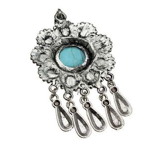 Antique-Silver-Flower-Owl-Turquoise-Charm-Necklace-Pendant-Unisex-992496