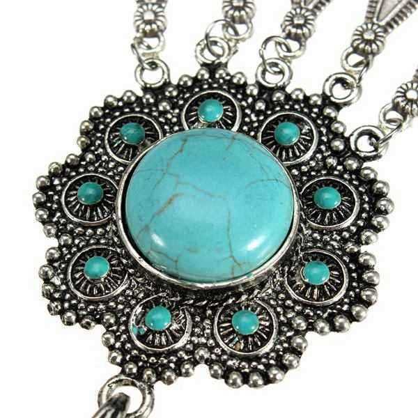 Antique-Silver-Flower-Owl-Turquoise-Charm-Necklace-Pendant-Unisex-992496