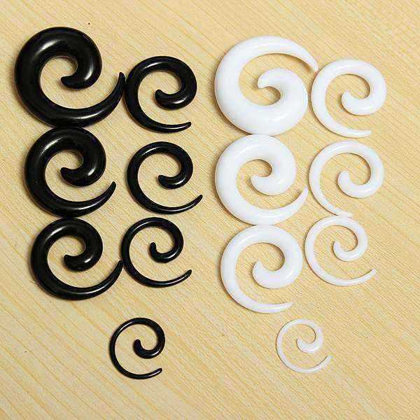 Black-White-Acrylic-Carved-Spiral-Snail-Tapered-Ear-Plug-Ear-Expander-959106