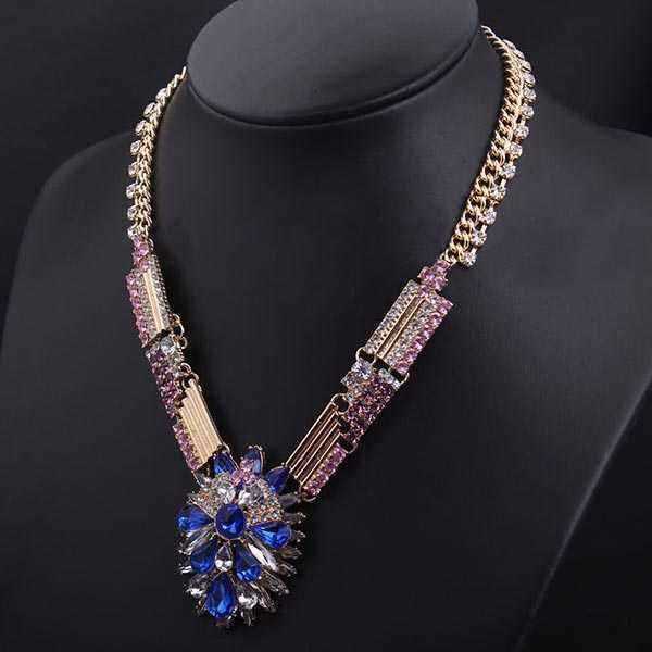 Blue-Sapphire-Crystal-Flower-Chunky-Choker-Necklace-Gold-Plated-916952