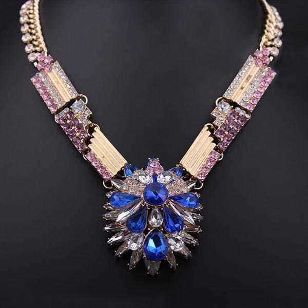 Blue-Sapphire-Crystal-Flower-Chunky-Choker-Necklace-Gold-Plated-916952