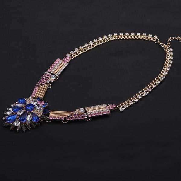 Blue-Sapphire-Crystal-Flower-Chunky-Choker-Necklace-Gold-Plated-916952