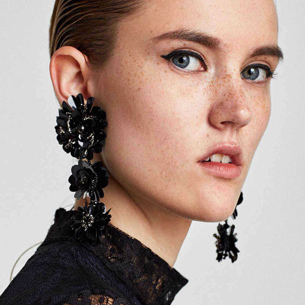 Casual-Womens-Crystal-Hand-made-Sequins-Three-dimensional-Flowers-Beaded-Long-Earrings-1257180