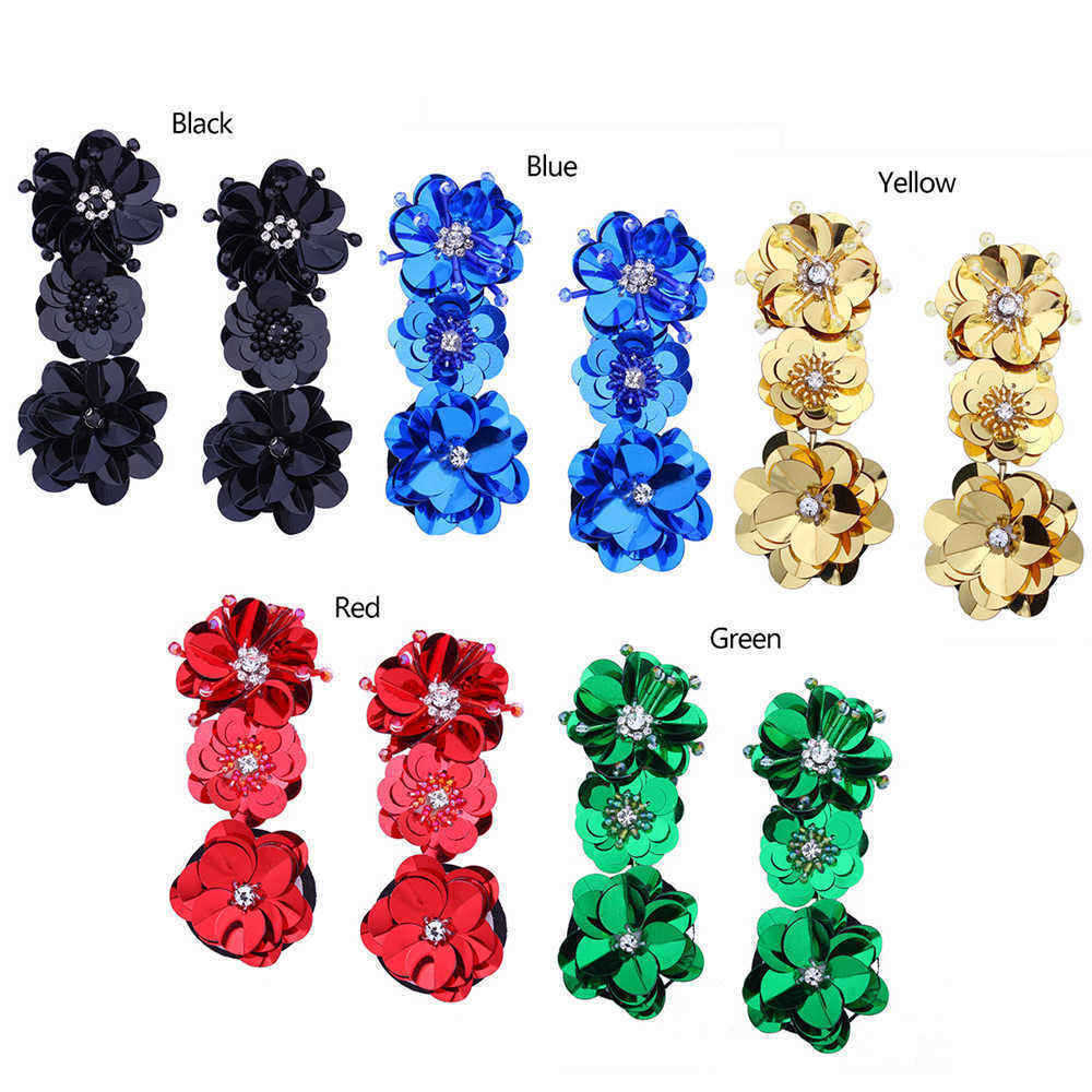 Casual-Womens-Crystal-Hand-made-Sequins-Three-dimensional-Flowers-Beaded-Long-Earrings-1257180