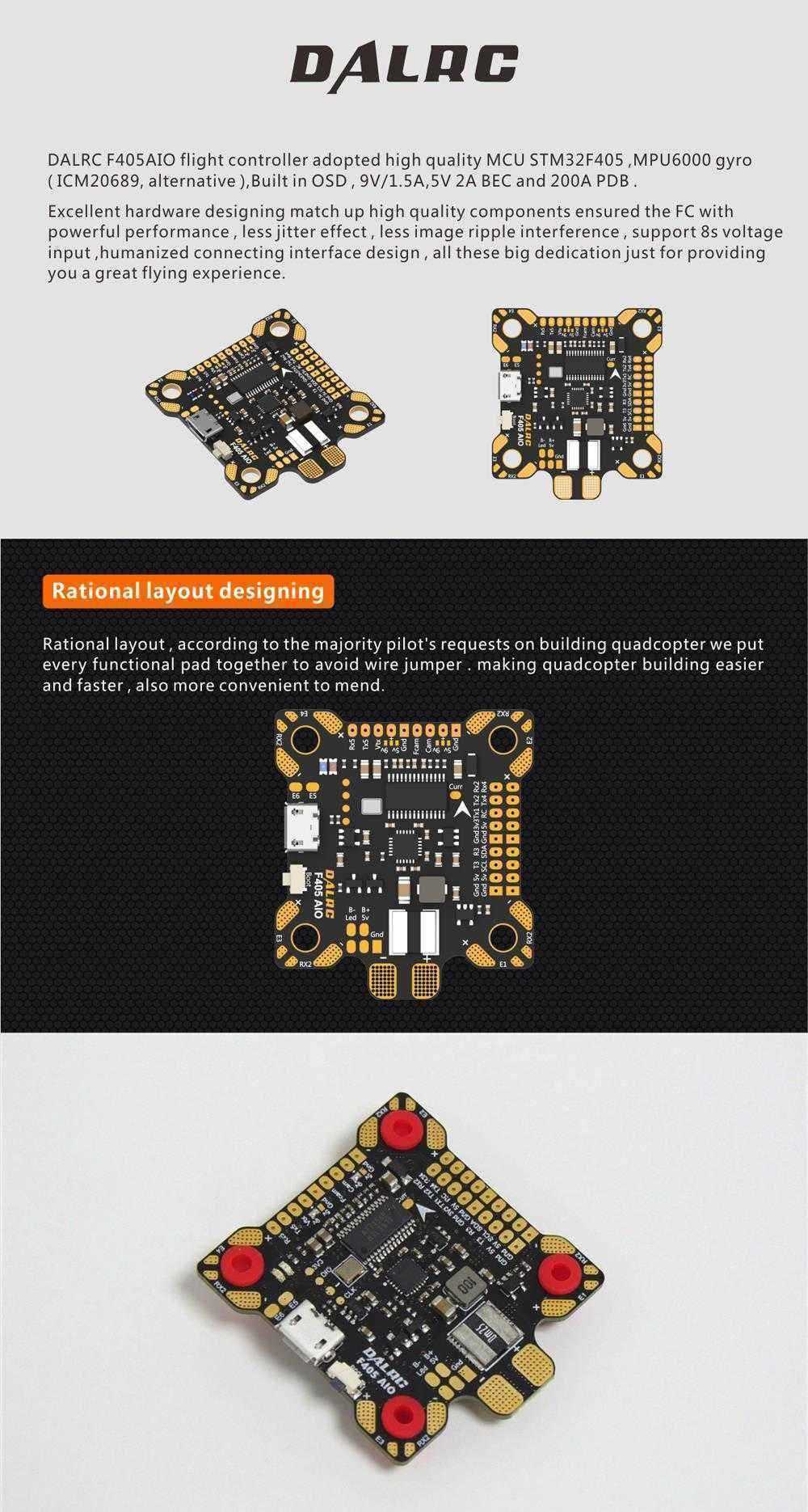 DALRC-F405-AIO-Betaflight-F4-Flight-Controller-MCU-STM32F405-MPU6000-OSD-9V15A-5V2A-BEC-200A-PDB-1300573