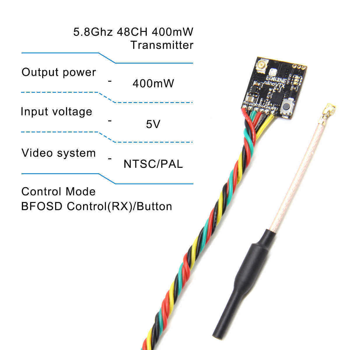 Eachine-NANO-VTX-58GHz-48CH-25100200400mW-Switchable-FPV-Transmitter-Support-OSDPitmodeIRC-Tramp-for-1525228