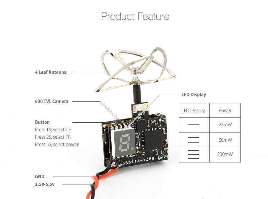 Eachine-TX03-NTSC-Super-Mini-025mW50mW200mW-Switchable-AIO-58G-72CH-VTX-600TVL-13-Cmos-FPV-Camera-1104884