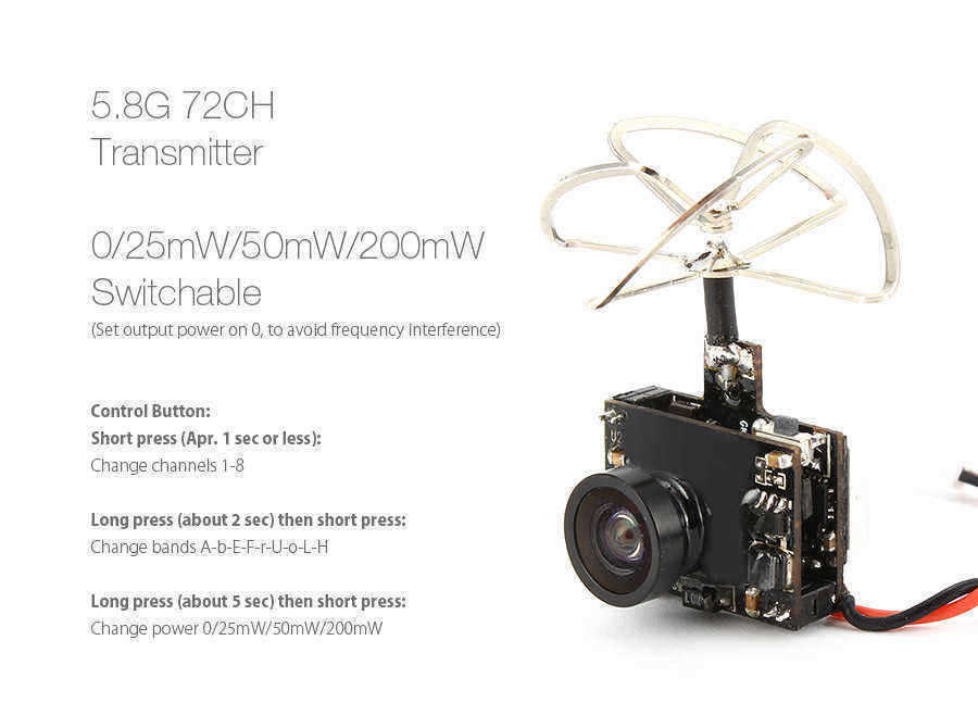 Eachine-TX03-NTSC-Super-Mini-025mW50mW200mW-Switchable-AIO-58G-72CH-VTX-600TVL-13-Cmos-FPV-Camera-1104884