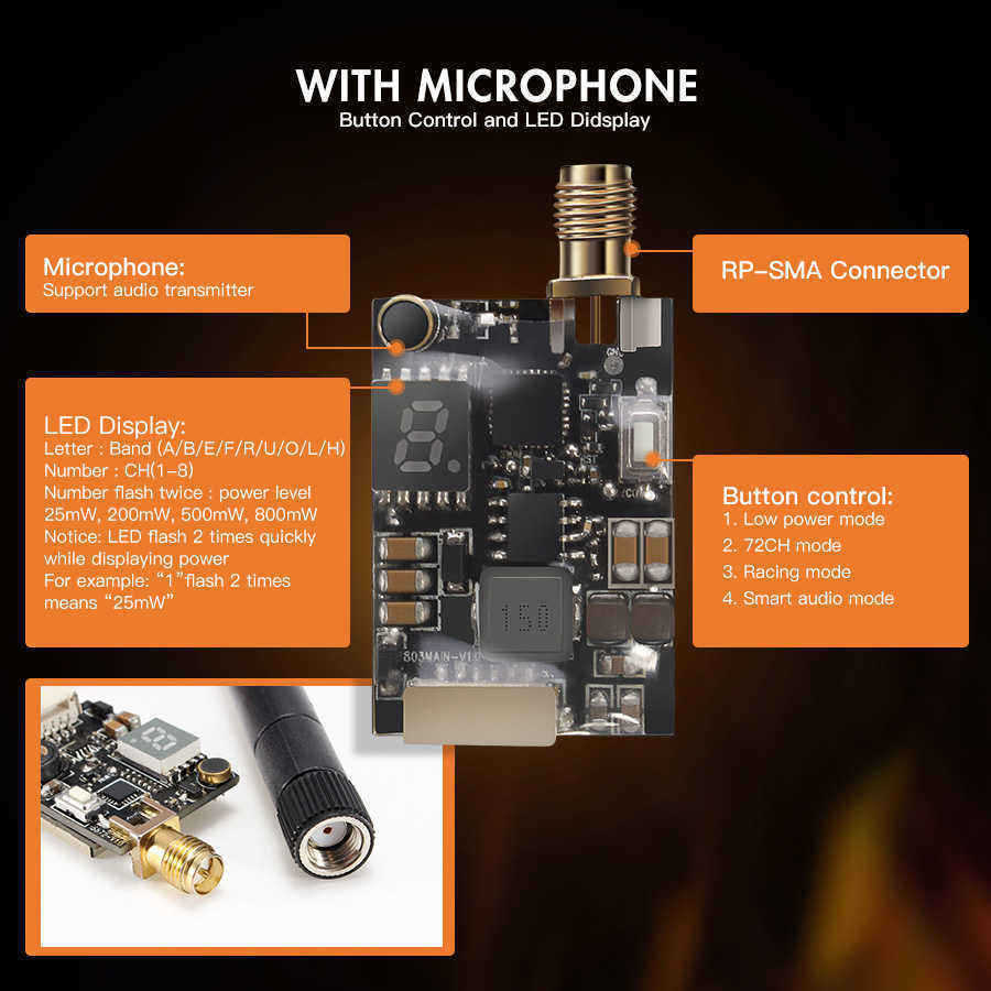 Eachine-TX5258-58G-72CH-25200500800mW-Switchable-FPV-Transmitter-Support-OSD-Configuring-Smartaudio-1248768