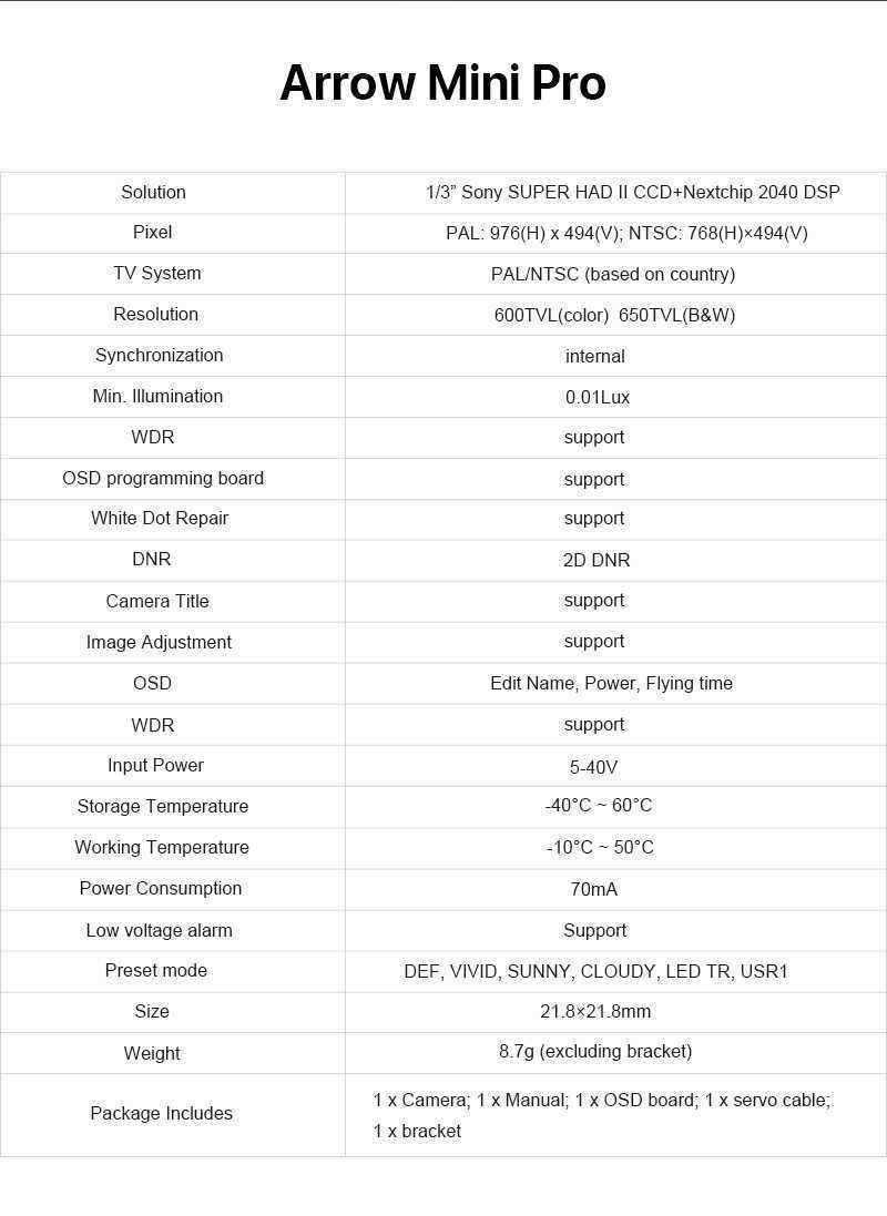 Foxeer-Arrow-Mini-Pro-25mm-650TVL-43-WDR-FPV-Camera-Built-in-OSD-With-Bracket-NTSCPAL-BlackRed-1240000