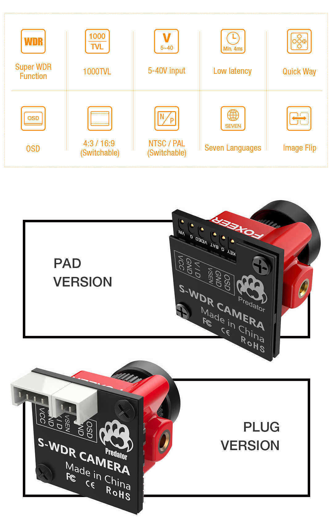 Foxeer-Micro-Predator-4-Super-WDR-4ms-Latency-1000TVL-FPV-Racing-Camera-with-OSD-for-RC-Drone-1465497