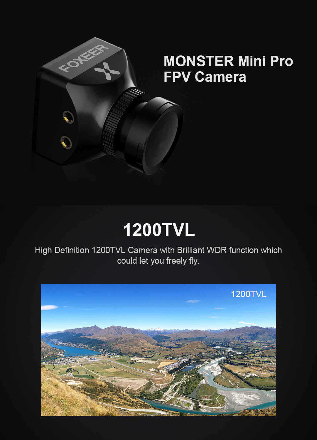 Foxeer-Monster-Mini-Pro-129quot-CMOS-1825mm-1200TVL-169-PALNTSC-Switchable-WDR-FPV-Camera-1261810