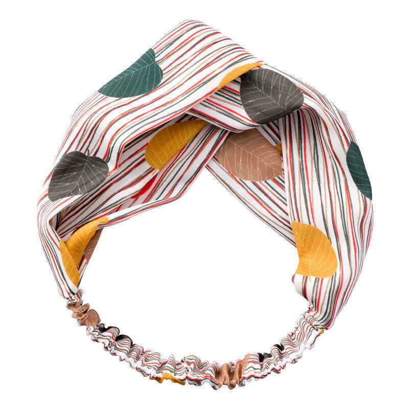 Ladies-Chic-Colored-Leaves-Stripes-Print-Knotted-Hair-Band-Casual-Fresh-Headband-1355412