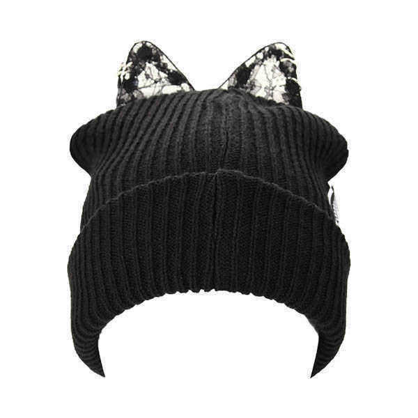 Ladies-Female-Knitted-Beanies-Lace-Devil-Horns-Diamond-Woolen-Orechiette-Novelty-Hat-1033868