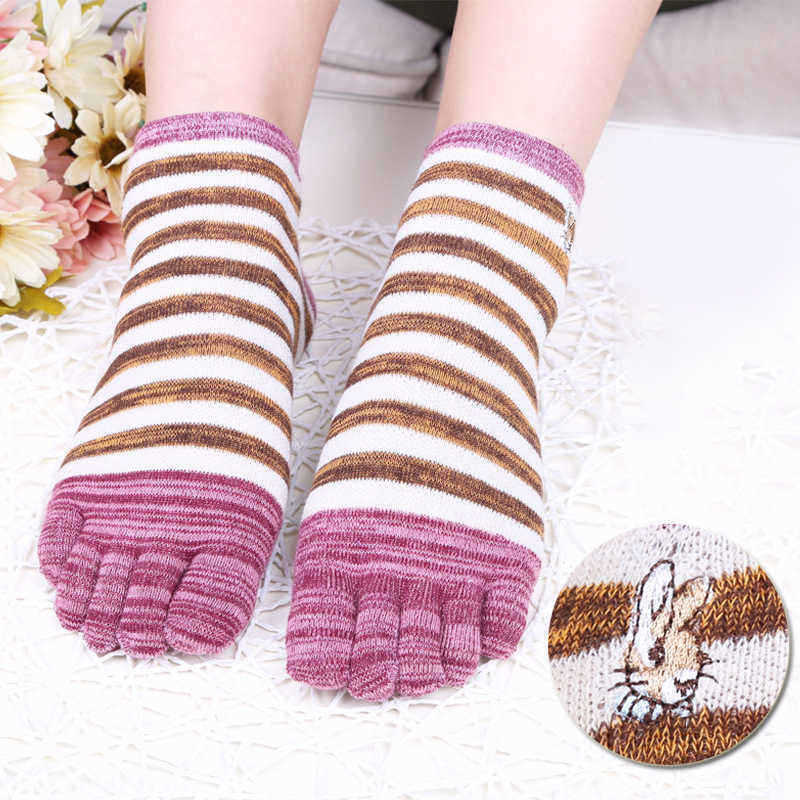 Ladies-Five-Toes-Socks-Simple-Fashion-Cotton-Striped-4-Pair-Set-Ankle-Toe-Socks-1376380