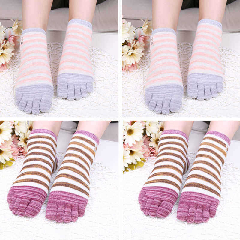 Ladies-Five-Toes-Socks-Simple-Fashion-Cotton-Striped-4-Pair-Set-Ankle-Toe-Socks-1376380