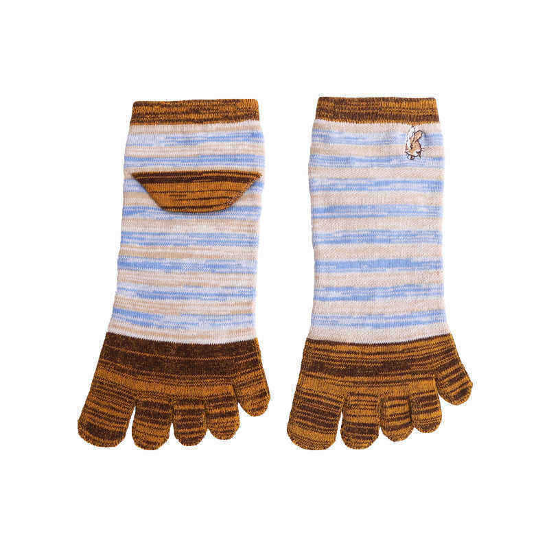 Ladies-Five-Toes-Socks-Simple-Fashion-Cotton-Striped-4-Pair-Set-Ankle-Toe-Socks-1376380