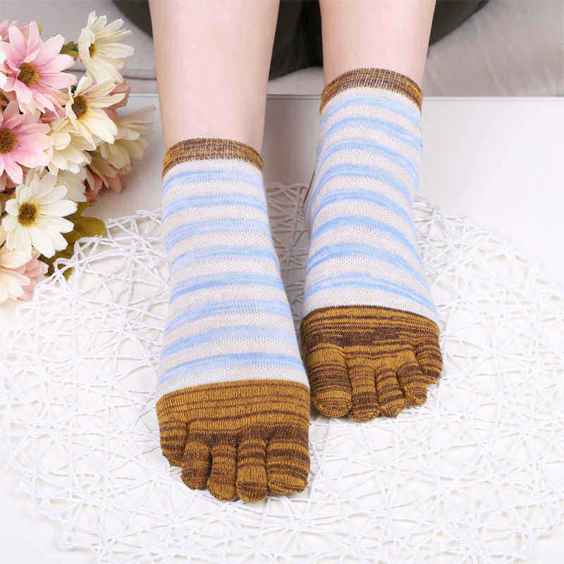 Ladies-Five-Toes-Socks-Simple-Fashion-Cotton-Striped-4-Pair-Set-Ankle-Toe-Socks-1376380