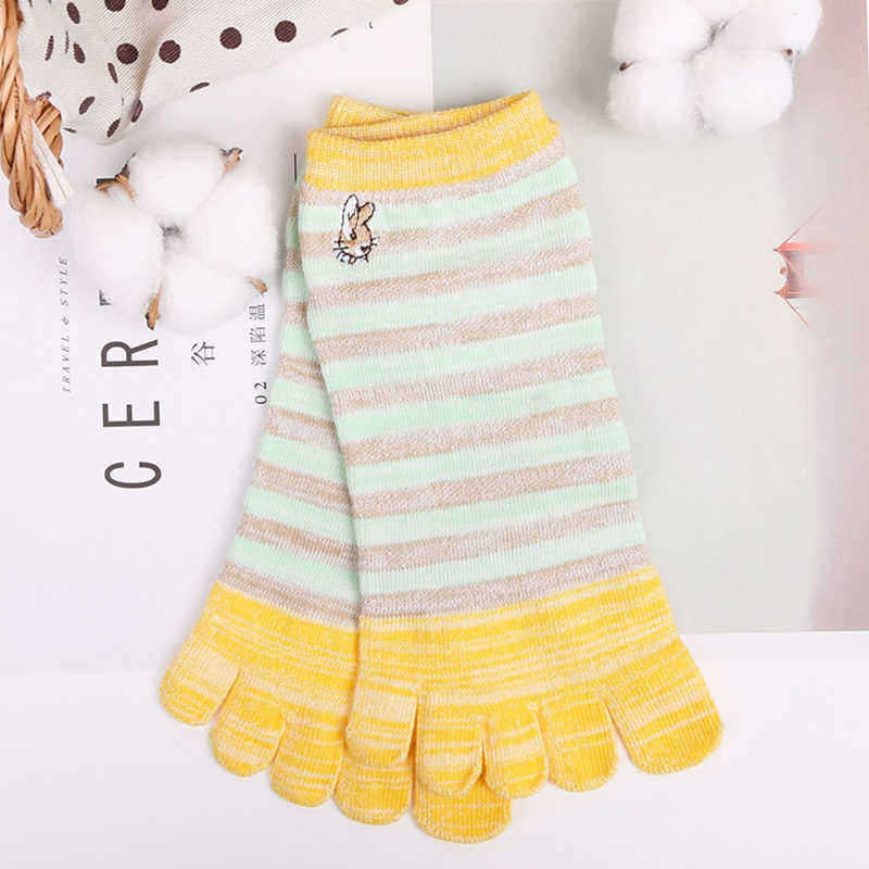 Ladies-Five-Toes-Socks-Simple-Fashion-Cotton-Striped-4-Pair-Set-Ankle-Toe-Socks-1376380