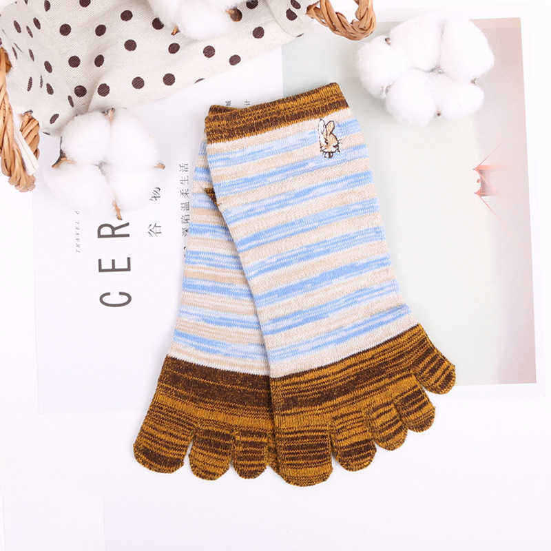 Ladies-Five-Toes-Socks-Simple-Fashion-Cotton-Striped-4-Pair-Set-Ankle-Toe-Socks-1376380