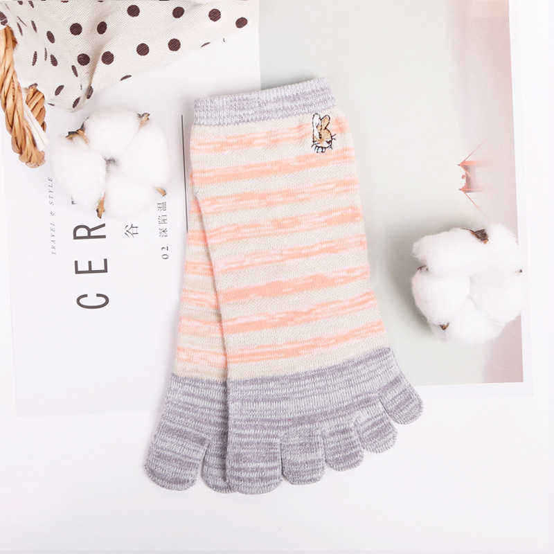 Ladies-Five-Toes-Socks-Simple-Fashion-Cotton-Striped-4-Pair-Set-Ankle-Toe-Socks-1376380