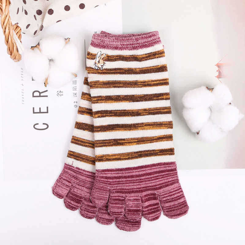 Ladies-Five-Toes-Socks-Simple-Fashion-Cotton-Striped-4-Pair-Set-Ankle-Toe-Socks-1376380