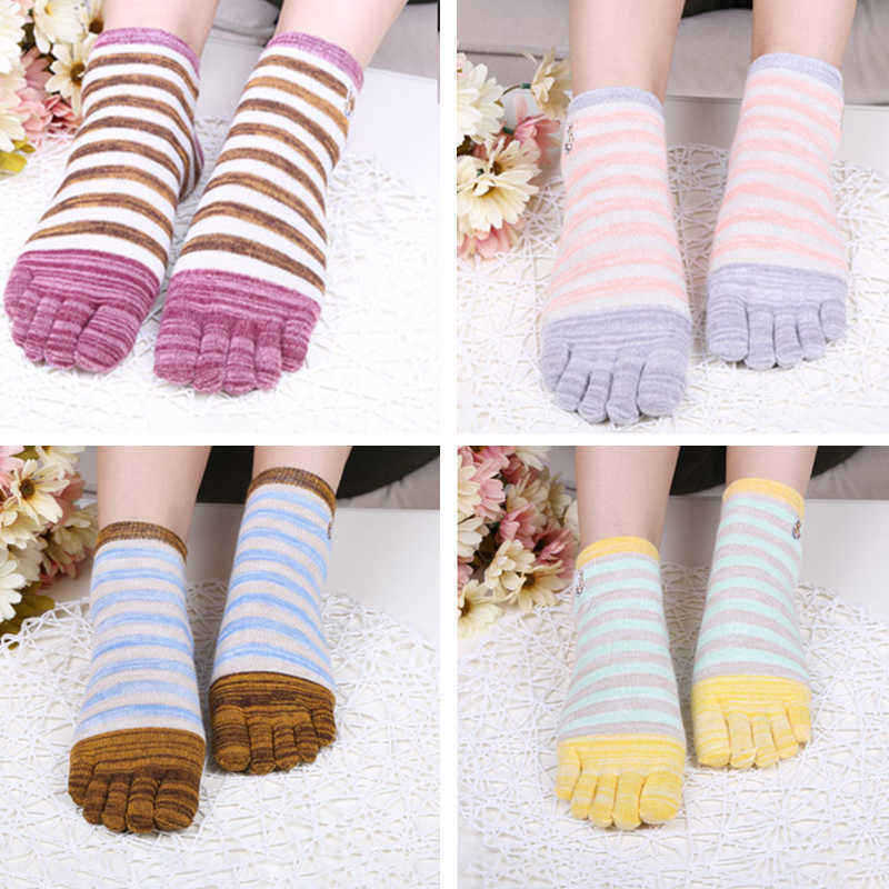 Ladies-Five-Toes-Socks-Simple-Fashion-Cotton-Striped-4-Pair-Set-Ankle-Toe-Socks-1376380