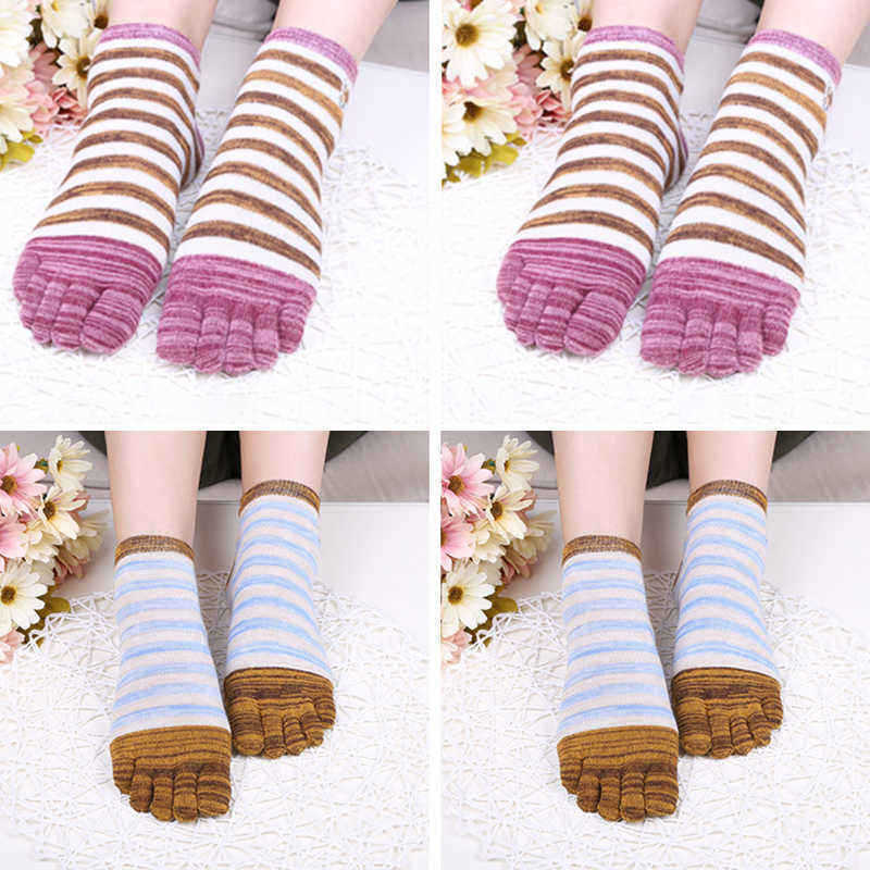 Ladies-Five-Toes-Socks-Simple-Fashion-Cotton-Striped-4-Pair-Set-Ankle-Toe-Socks-1376380