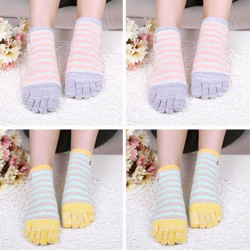 Ladies-Five-Toes-Socks-Simple-Fashion-Cotton-Striped-4-Pair-Set-Ankle-Toe-Socks-1376380