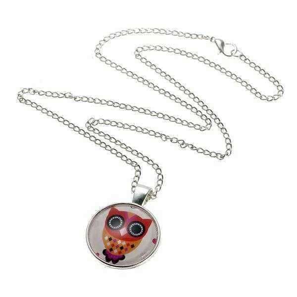 Lovely-Owl-Animal-Glass-Cabochon-Silver-Chain-Pendant-Necklace-988339