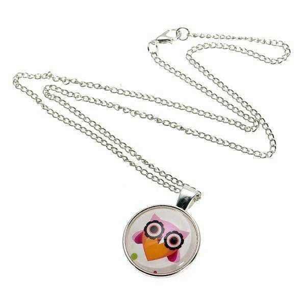 Lovely-Owl-Animal-Glass-Cabochon-Silver-Chain-Pendant-Necklace-988339