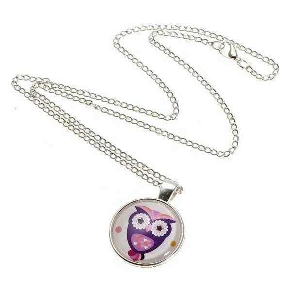 Lovely-Owl-Animal-Glass-Cabochon-Silver-Chain-Pendant-Necklace-988339