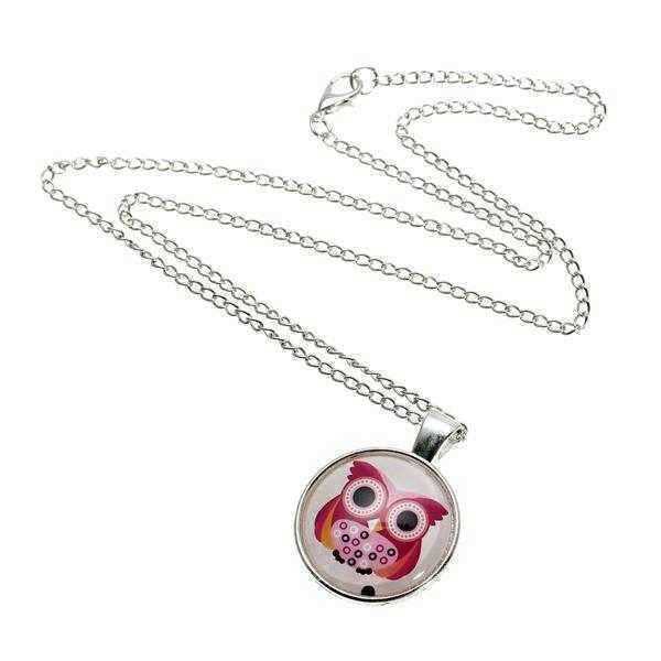 Lovely-Owl-Animal-Glass-Cabochon-Silver-Chain-Pendant-Necklace-988339