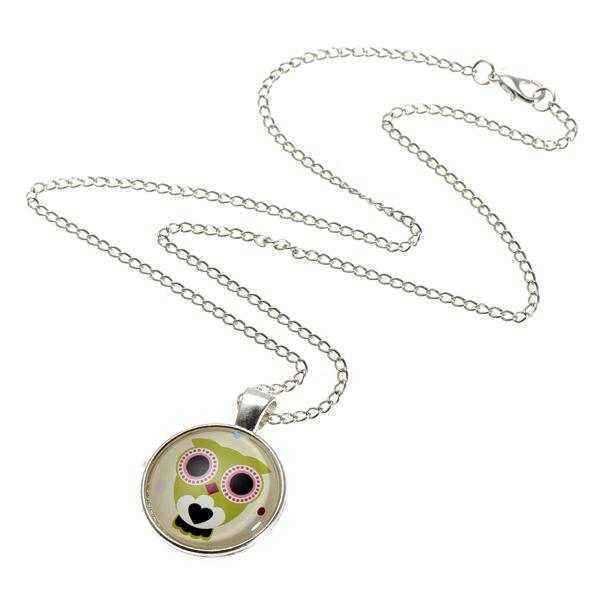 Lovely-Owl-Animal-Glass-Cabochon-Silver-Chain-Pendant-Necklace-988339