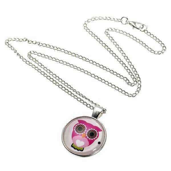 Lovely-Owl-Animal-Glass-Cabochon-Silver-Chain-Pendant-Necklace-988339