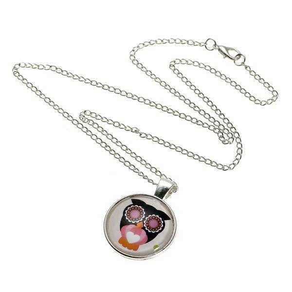 Lovely-Owl-Animal-Glass-Cabochon-Silver-Chain-Pendant-Necklace-988339