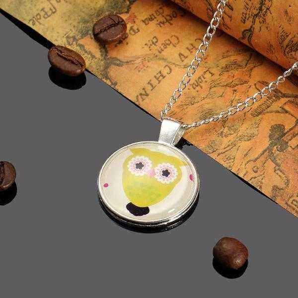 Lovely-Owl-Animal-Glass-Cabochon-Silver-Chain-Pendant-Necklace-988339