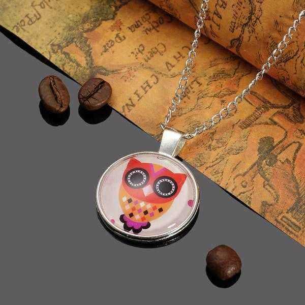 Lovely-Owl-Animal-Glass-Cabochon-Silver-Chain-Pendant-Necklace-988339